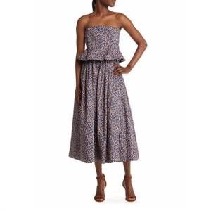 NEW NACKIYE women's floral ditsy pintuck peplum strapless midi dress in multi